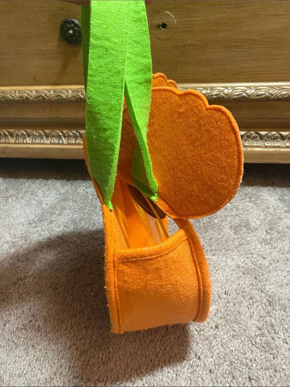 Disney Orange Pumpkin Minnie Trick-or-Treat Bag with Purple Bow and Green Handle